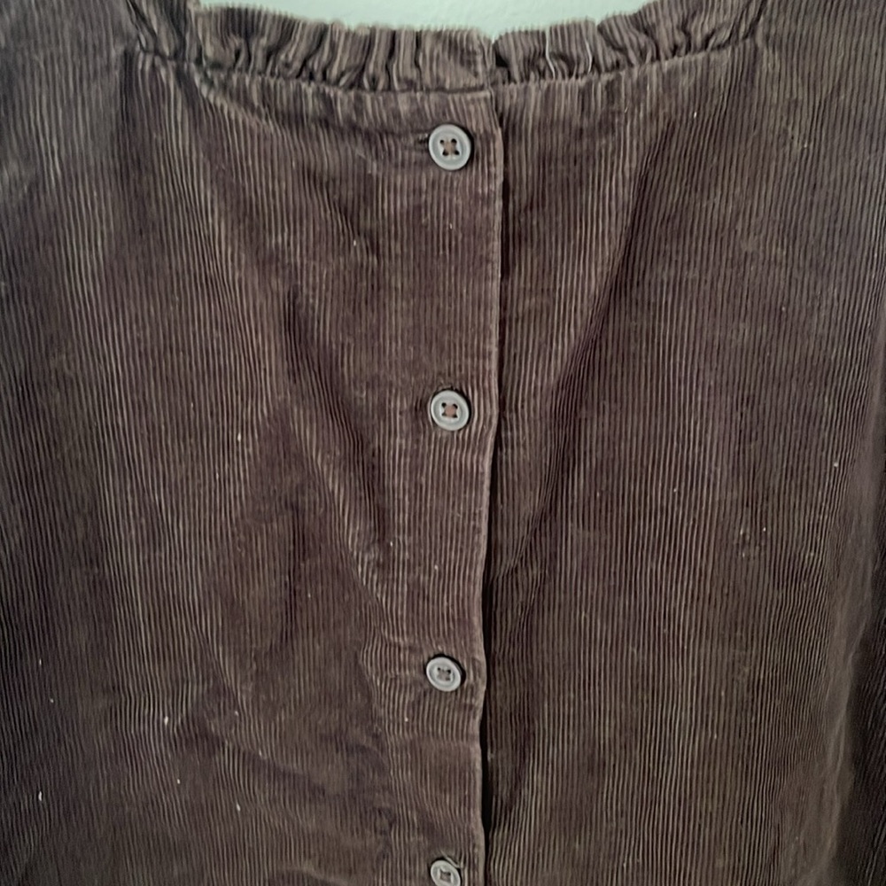 Janie and Jack Girls Brown Corduroy Dress | Ruffle Trim Embroidered Sleeveless - Picture 7 of 13
